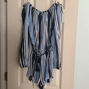 Blue striped Off the Shoulder ROMPER